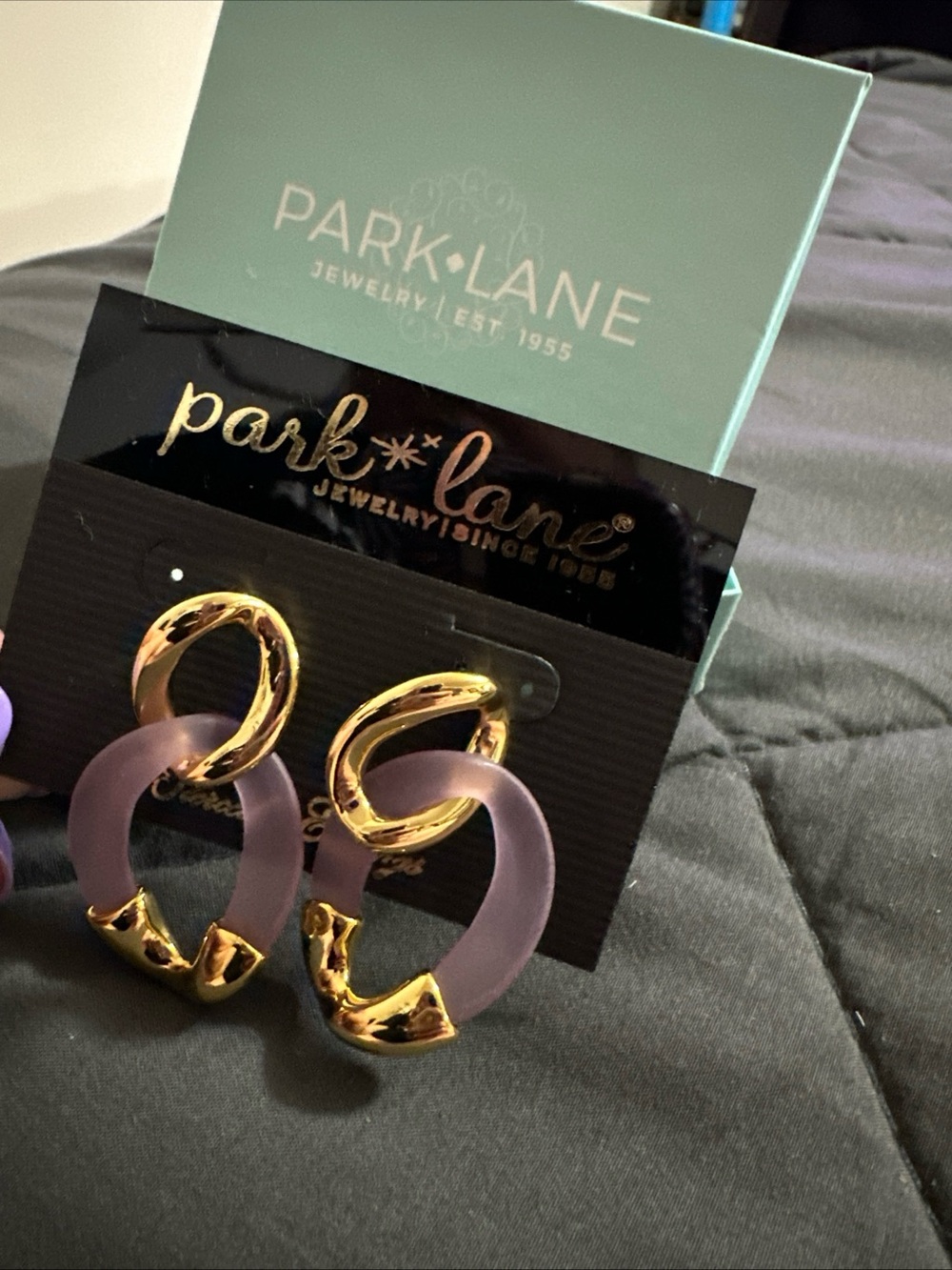 Park Lane Gold and Lavender Twisted Hoop Drop Earrings
